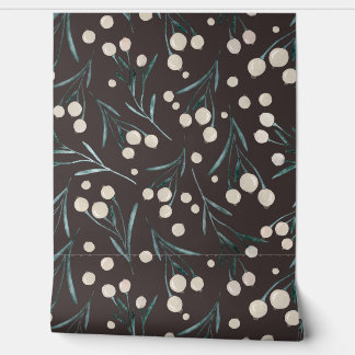 Papier Peint Baies rustiques à l'aquarelle - brune, turquoise,