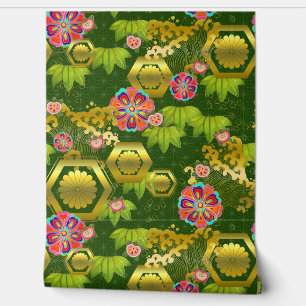 Papier Peint Bambou japonais et mamans en vert