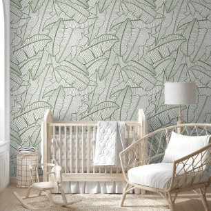 Papier Peint Banane tropicale Feuille Line Art Sage Green