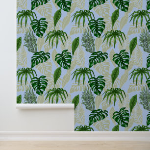 Papier Peint Banane tropicale, Palm & Monstera Feuille Coral Bl