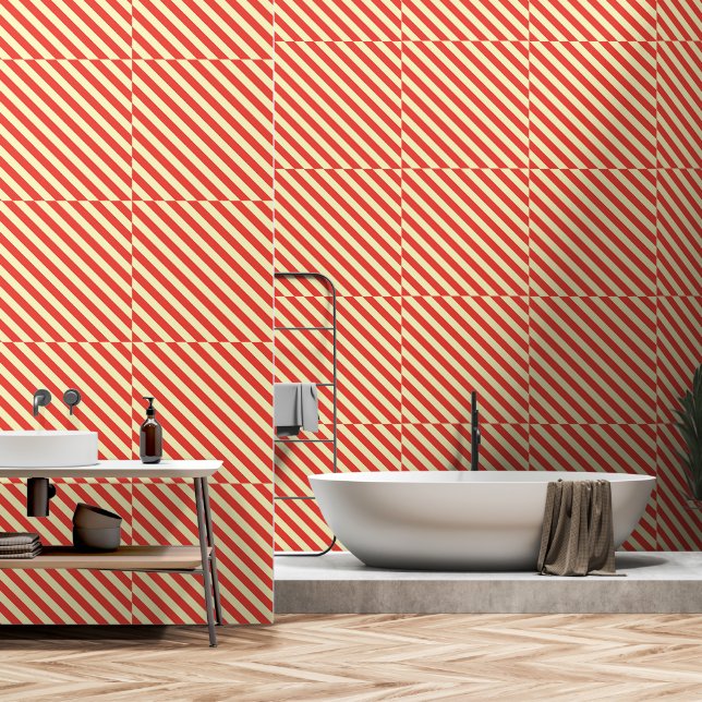 Papier Peint Bande diagonale rouge (Salle de bain)