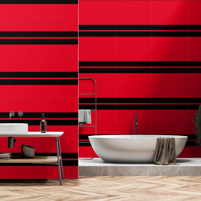 Papier Peint Bande Horizontale Noire Et Rouge (Salle de bain)