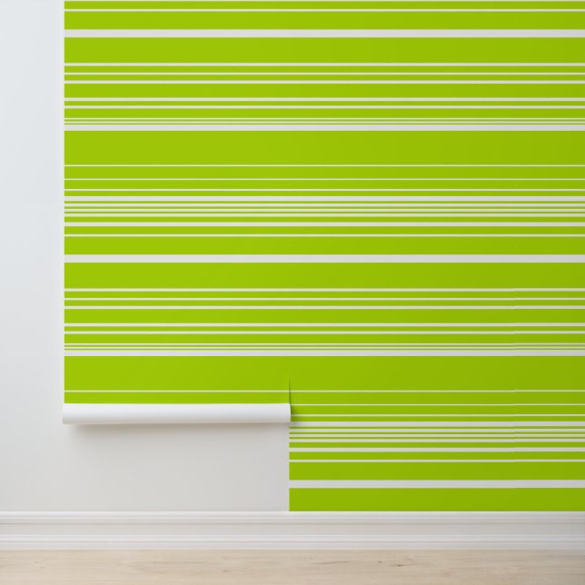 Papier Peint Bandes complexes en vert citron et blanc (Application)