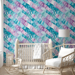 Papier Peint Bandes d'aquarelle violette, Turquoise et turquois