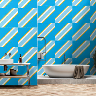 Papier Peint Bandes diagonales amusantes deux bleues jaunes bla