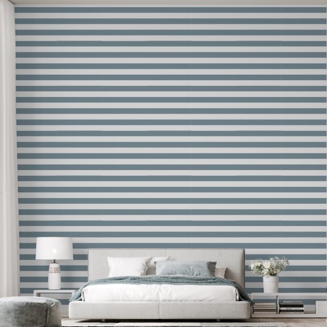 Papier Peint Bandes horizontales larges bleues et blanches pous (Chambre à coucher)