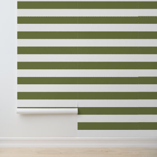 Papier Peint Bandes horizontales larges vert olive et blanc