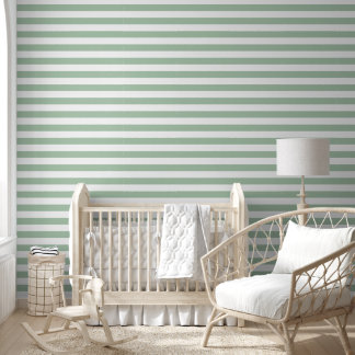 Papier Peint Bandes horizontales larges vert sauge et blanc