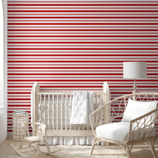 Papier Peint Bandes rouges et blanches (à moyenne échelle) (Enfants)