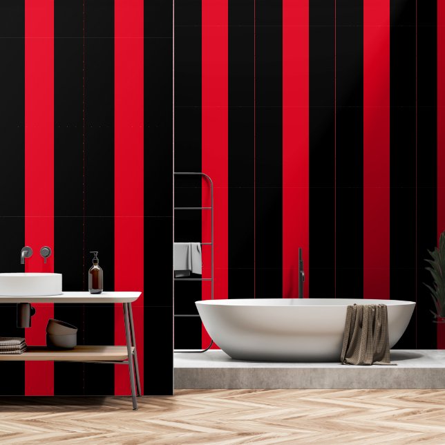 Papier Peint Bandes rouges noires larges (Salle de bain)