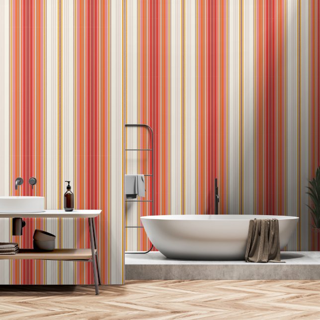 Papier Peint Bandes rouges rétro (Salle de bain)