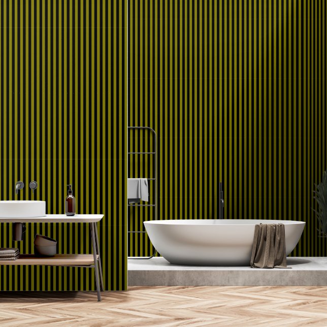 Papier Peint Bandes Vertes Noires Et Kaki (Salle de bain)