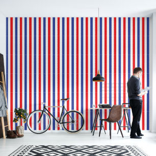 Papier Peint Barbershop Rouge, Blanc et Bleu Vertical Stripe