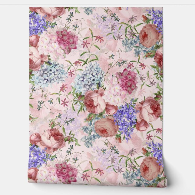 Papier Peint Baroque été roses vintage jardin fleuri (Déroulement)