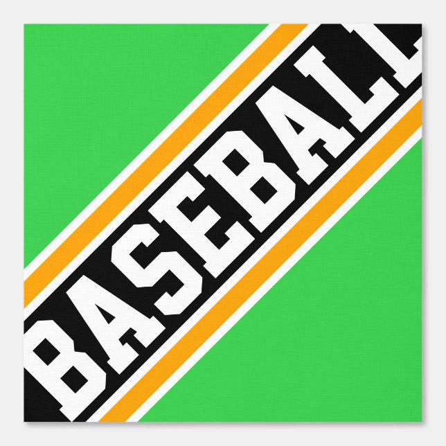 Papier Peint BASEBALL Carreaux Vert Clair Orange Noir Rayures (Recto)