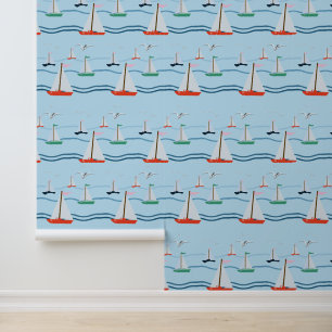 Papier Peint Bateaux à voile, mouettes, vagues de l'océan