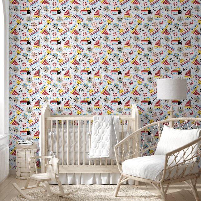 Papier Peint Bateaux nautiques, ancres et ours (Enfants)