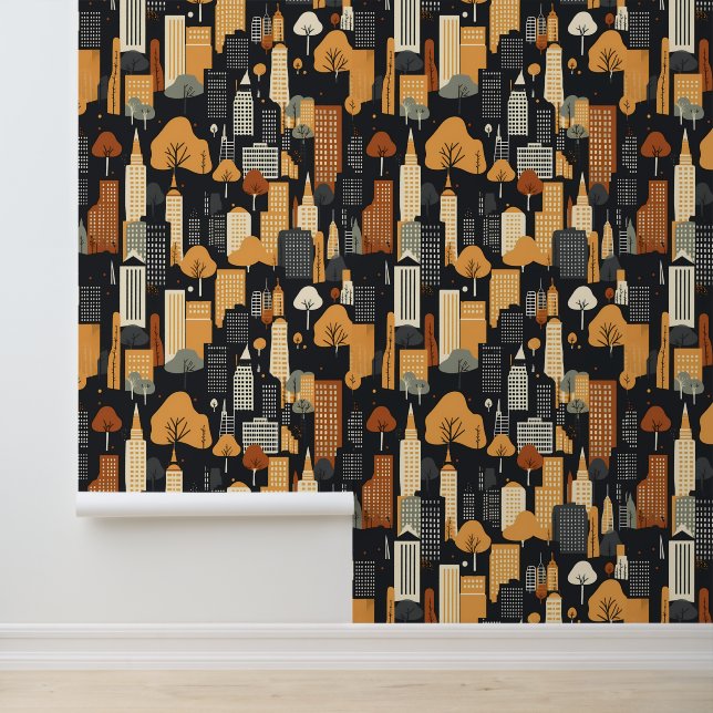 Papier Peint Bâtiments urbains noirs et orange dans le modèle d (Application)