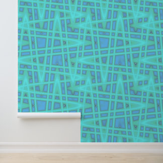 Papier Peint Bâton Peel bleu vert Zigzag Motif géométrique