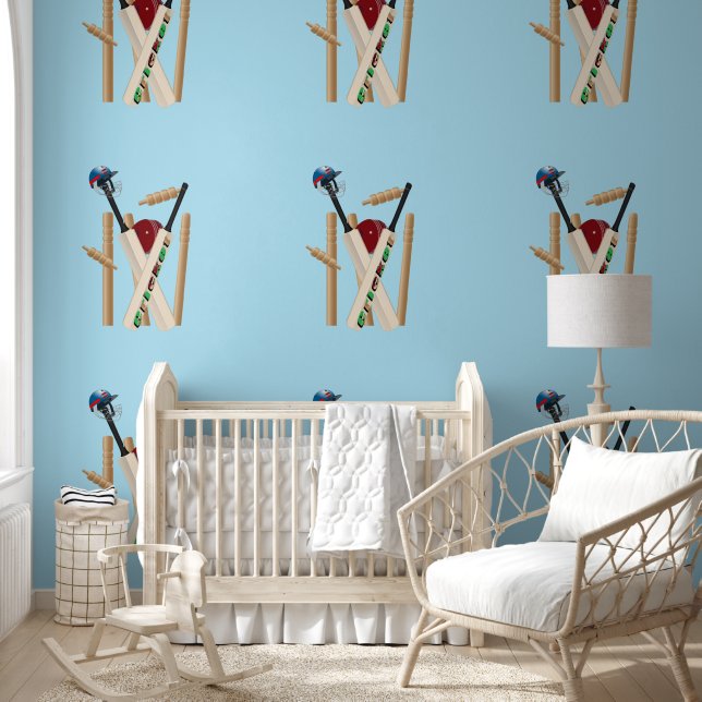 Papier Peint Bats de cricket Casque Ballons, (Enfants)