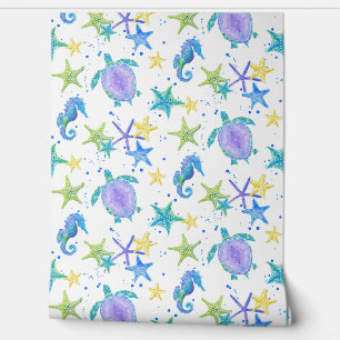 Papier Peint Beach Sea Turtle Aquarelle Starfish Seahorse Baby