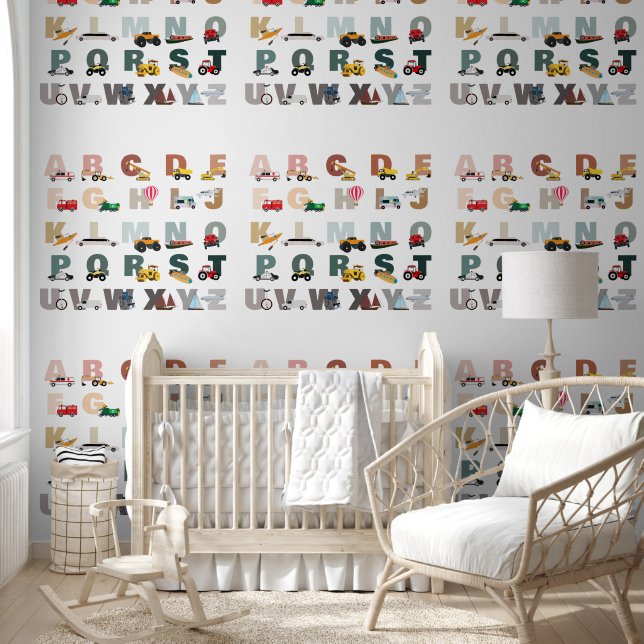Papier Peint Beau Alphabet ABC Camions, Véhicules de transport (Enfants)