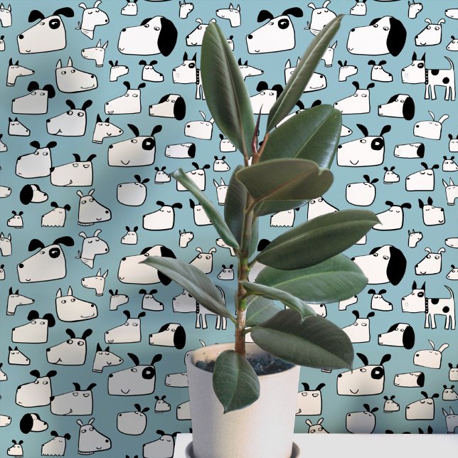 Papier Peint Beaucoup de chiens gribouillent dessin sarcelle bl (Fun cartoon doodle dog teal blue green wallpaper for animal lovers)