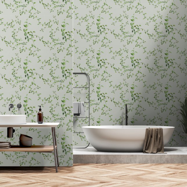 Papier Peint Beautiful Green Vines on  Green  (Salle de bain)