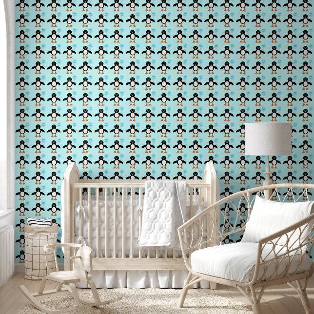 Papier Peint Bébé Bleu mignon Garçon Pingouin Motif (Enfants)
