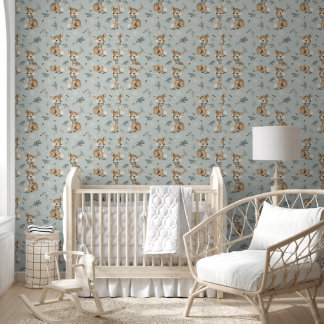 Papier Peint Bébé Cerf d'Hiver avec Cache-Oreilles Flocons de N