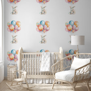 Papier Peint Bébé de chambre lapin flottant avec des ballons