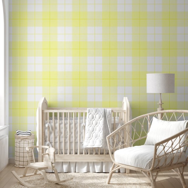 Papier Peint Bébé doux motif plaid jaune et blanc (Enfants)