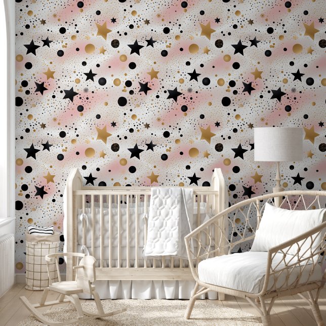 Papier Peint Bébé filles étoiles motif pépinière (Enfants)
