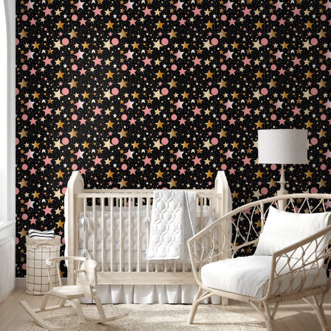 Papier Peint Bébé filles étoiles motif pépinière (Enfants)