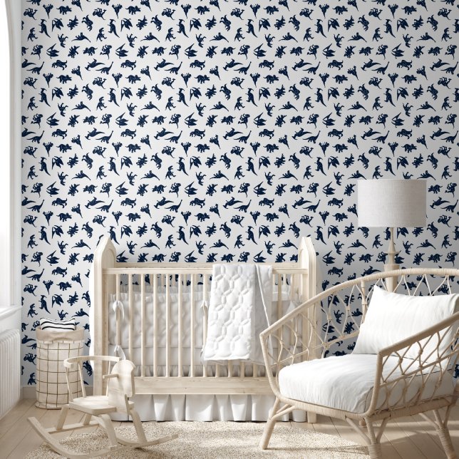 Papier peint bébé garçon dinosaure bleu blanc amov (Enfants)