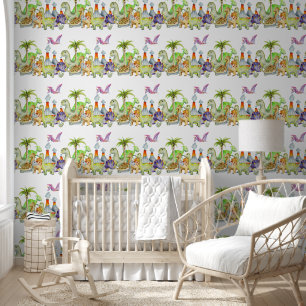 Papier Peint Bébé garçon Dinosaures vert et violet