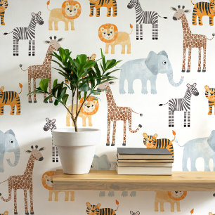 Papier Peint Bébé mignet Safari animal Motif d'aquarelle