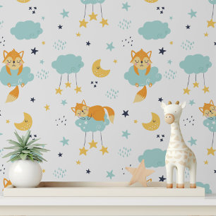 Papier Peint Bébé mignon Fox Moon Stars Enfants Motif