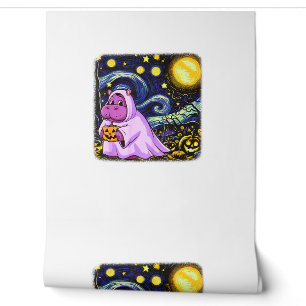 Papier Peint Bébé mignon Moo Deng Halloween Van Gogh Starry Nui