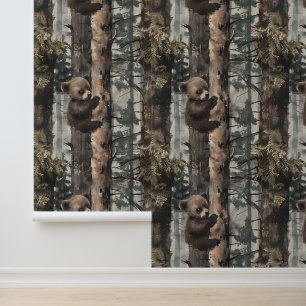 Papier Peint Bébé Ours Escalade Arbre Forêt forestière