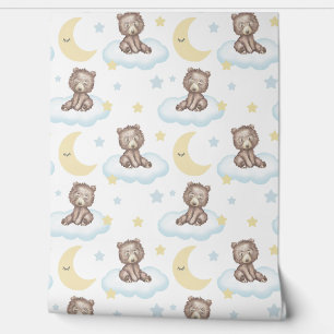 Papier Peint Bébé Ours Nuages étoiles Lune Bois Animaux