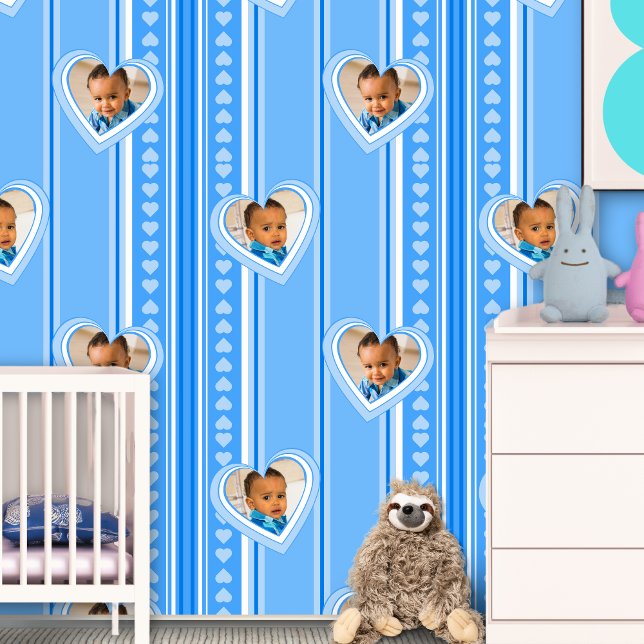 Papier Peint Bébé Personnalisé Bleu Blanc (Créateur téléchargé)