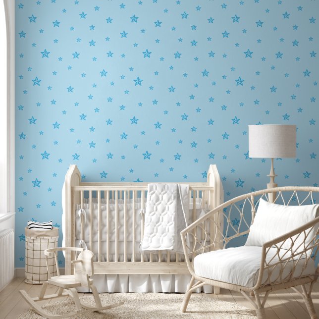 Papier Peint Bébé rayé Bleu étoiles sur bleu clair couleur (Enfants)