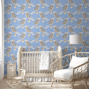Papier Peint Bébé Rhinoceros Lune Bleu