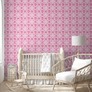 Papier Peint Bébé rose Papillons et fleurs personnalisés