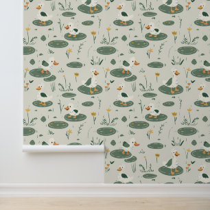 Papier Peint Bébés de ferme mignons animaux avec fleurs de saum