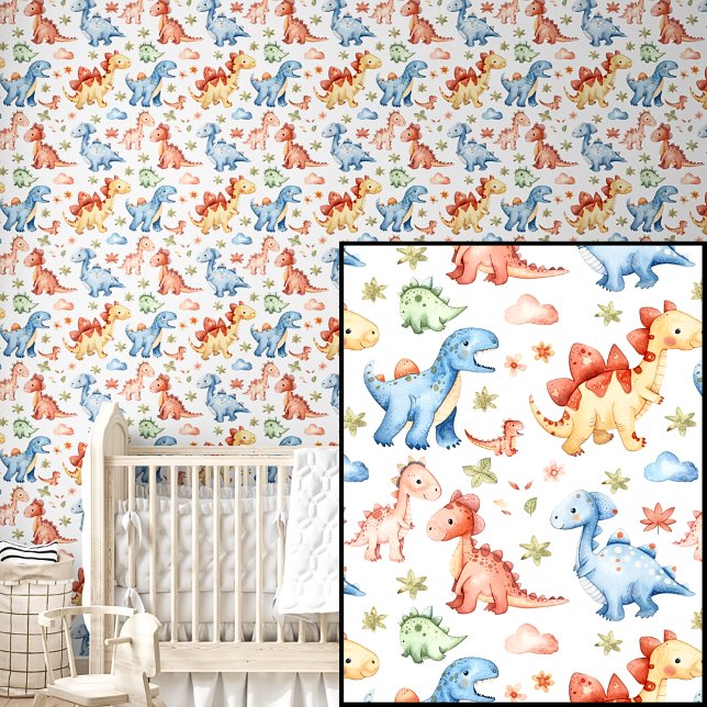 Papier Peint Bébés dinosaures à l'aquarelle mignons  (Créateur téléchargé)