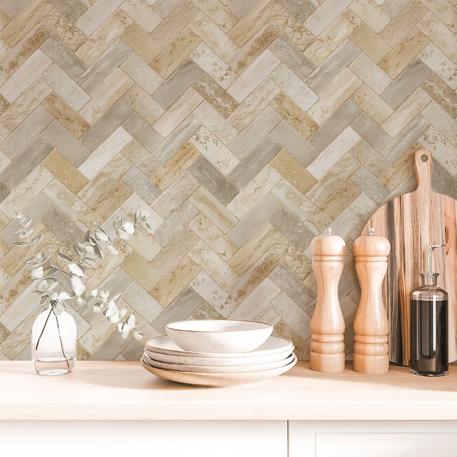 Papier Peint Beige et Crème Chevron en Chevrons (Créateur téléchargé)