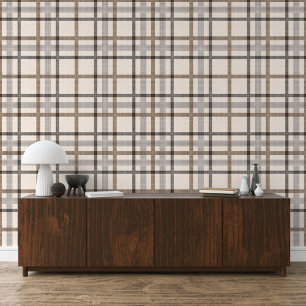 Papier Peint Beige ivoire neutre Brown Plaid Carrés rayures