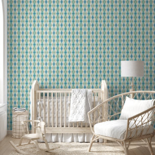 Papier Peint Beige Vert Bleu Blanc Turquoise Rhombus Motif